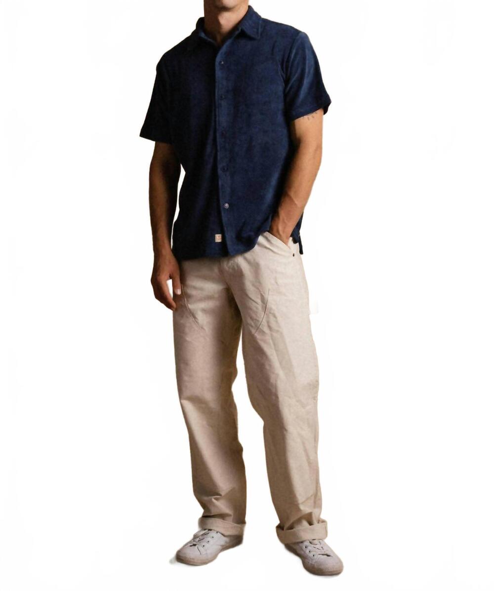 NEW IRON & RESIN terry cloth button-up shirt in navy